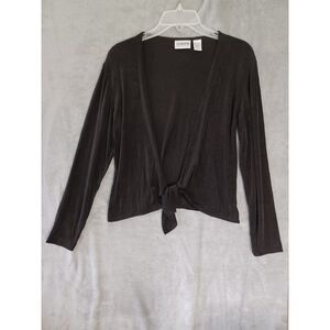 Chicos Travelers Sm Boho Casual Cardigan Brown Tie Front Liquid‎ Knit Slinky
